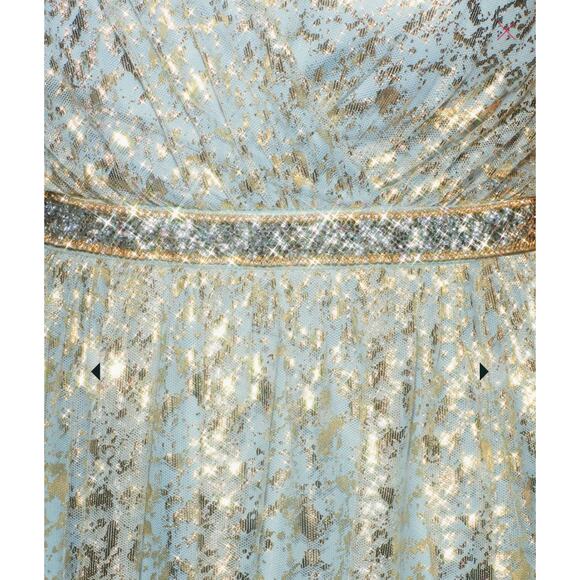 Teeze Me Metallic Foil Pleated V-Neck Gown From David's Bridal Light Blue Sz 5 - Picture 2 of 16